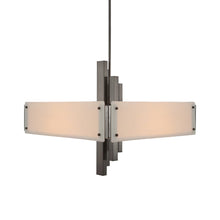 Load image into Gallery viewer, Carlyle Square Chandelier in Satin Nickel (Ivory Wisp Glass).
