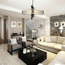 Load image into Gallery viewer, Carlyle Square Chandelier in living room.
