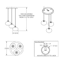Load image into Gallery viewer, Coppa Round Multi Light Pendant Light - line drawing.
