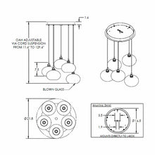 Load image into Gallery viewer, Coppa Round Multi Light Pendant Light - line drawing.
