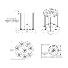 Load image into Gallery viewer, Coppa Round Multi Light Pendant Light - line drawing.
