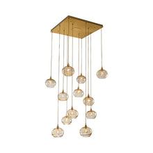 Load image into Gallery viewer, Coppa Square Multi Light Pendant Light in Gilded Brass/Amber Glass (12-Light).
