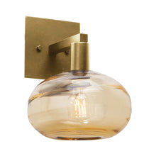 Load image into Gallery viewer, Coppa Wall Light in Gilded Brass/Amber Glass.
