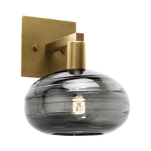 Load image into Gallery viewer, Coppa Wall Light in Gilded Brass/Smoke Glass.
