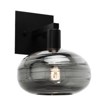 Load image into Gallery viewer, Coppa Wall Light in Matte Black/Smoke Glass.
