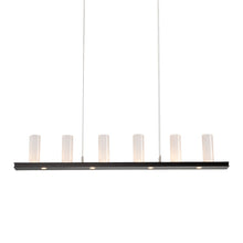 Load image into Gallery viewer, Corona LED Linear Pendant Light in Matte Black/Frosted Seeded Glass.
