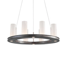 Load image into Gallery viewer, Corona Ring LED Chandelier in Gunmetal/Frosted Seeded (23-Inch).
