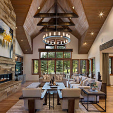 Load image into Gallery viewer, Corona Ring LED Chandelier in living room.
