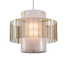 Load image into Gallery viewer, Downtown Mesh Double Drum Pendant Light in Gilded Brass (38.1-Inch).
