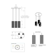 Load image into Gallery viewer, Downtown Mesh Round Multi Light Exposed Bulbs Pendant Light - line drawing.
