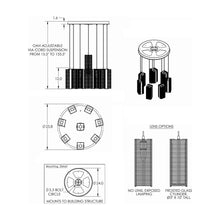Load image into Gallery viewer, Downtown Mesh Round Multi Light Pendant Light - line drawing.
