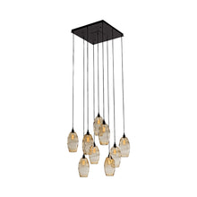 Load image into Gallery viewer, Ellisse Multi Light Pendant Light in Matte Black/Optic Blown Glass - Amber (9-Light).
