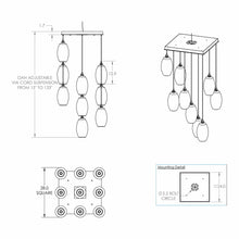 Load image into Gallery viewer, Ellisse Multi Light Pendant Light - line drawing.
