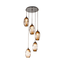 Load image into Gallery viewer, Ellisse Round Multi Light Pendant Light in Flat Bronze/Optic Blown Glass - Bronze (5-Light).
