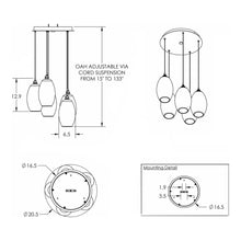 Load image into Gallery viewer, Ellisse Round Multi Light Pendant Light - line drawing.
