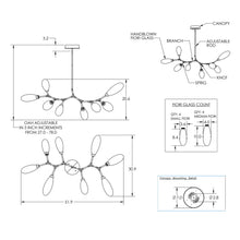 Load image into Gallery viewer, Fiori Modern Branch LED Pendant Light - line drawing.
