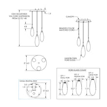 Load image into Gallery viewer, Fiori Round LED Multi Light Pendant Light - line drawing.
