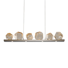 Load image into Gallery viewer, Gem Bezel LED Linear Pendant Light in Metallic Beige Silver/Amber Glass (44-Inch).
