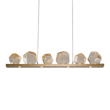 Load image into Gallery viewer, Gem Bezel LED Linear Pendant Light in Gilded Brass/Amber Glass (44-Inch).
