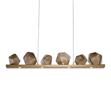 Load image into Gallery viewer, Gem Bezel LED Linear Pendant Light in Gilded Brass/Bronze Glass (44-Inch).
