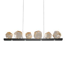 Load image into Gallery viewer, Gem Bezel LED Linear Pendant Light in Gunmetal/Amber Glass (44-Inch).
