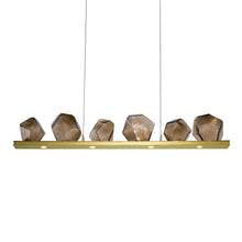 Load image into Gallery viewer, Gem Bezel LED Linear Pendant Light in Heritage Brass/Bronze Glass (44-Inch).
