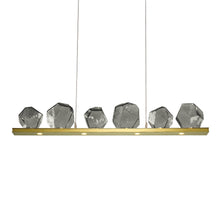 Load image into Gallery viewer, Gem Bezel LED Linear Pendant Light in Heritage Brass/Smoke Glass (44-Inch).
