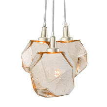 Load image into Gallery viewer, Gem Cluster LED Pendant Light in Metallic Beige Silver/Amber Glass (3-Light).
