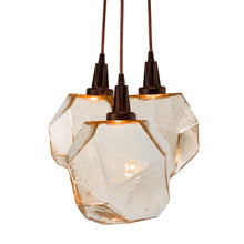 Load image into Gallery viewer, Gem Cluster LED Pendant Light in Flat Bronze/Amber Glass (3-Light).
