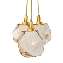 Load image into Gallery viewer, Gem Cluster LED Pendant Light in Gilded Brass/Amber Glass (3-Light).
