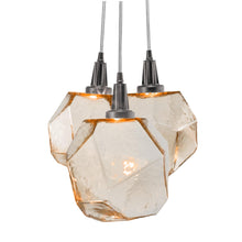Load image into Gallery viewer, Gem Cluster LED Pendant Light in Gunmetal/Amber Glass (3-Light).
