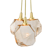 Load image into Gallery viewer, Gem Cluster LED Pendant Light in Heritage Brass/Amber Glass (3-Light).
