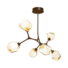 Load image into Gallery viewer, Gem Modern Branch LED Pendant Light in Flat Bronze/Amber Glass (6-Light).

