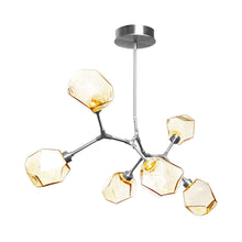 Load image into Gallery viewer, Gem Modern Branch LED Pendant Light in Satin Nickel/Amber Glass (6-Light).
