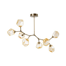 Load image into Gallery viewer, Gem Modern Branch LED Pendant Light in Gilded Brass/Amber Glass (8-Light).
