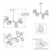Load image into Gallery viewer, Gem Modern Branch LED Pendant Light - line drawing.
