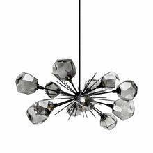 Load image into Gallery viewer, Gem Oval Starburst LED Chandelier in Matte Black/Smoke Glass.
