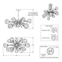 Load image into Gallery viewer, Gem Oval Starburst LED Chandelier - line drawing.
