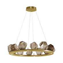 Load image into Gallery viewer, Gem Ring LED Chandelier in Gilded Brass/Blown Glass Gem - Bronze (37.8-Inch).
