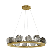 Load image into Gallery viewer, Gem Ring LED Chandelier in Gilded Brass/Blown Glass Gem - Smoke (37.8-Inch).
