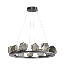 Load image into Gallery viewer, Gem Ring LED Chandelier in Gunmetal/Blown Glass Gem - Smoke (37.8-Inch).

