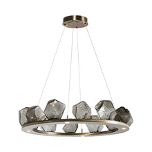 Load image into Gallery viewer, Gem Ring LED Chandelier in Heritage Brass/Blown Glass Gem - Smoke (37.8-Inch).
