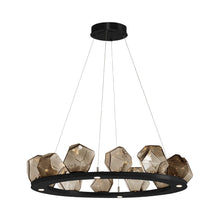 Load image into Gallery viewer, Gem Ring LED Chandelier in Matte Black/Blown Glass Gem - Bronze (37.8-Inch).

