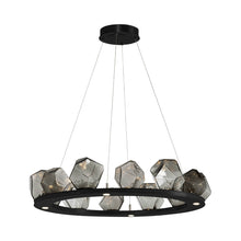 Load image into Gallery viewer, Gem Ring LED Chandelier in Matte Black/Blown Glass Gem - Smoke (37.8-Inch).
