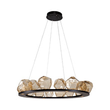 Load image into Gallery viewer, Gem Ring LED Chandelier in Matte Black/Blown Glass Gem - Amber (48.7-Inch).
