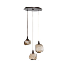 Load image into Gallery viewer, Gem Round LED Multi Light Pendant Light in Flat Bronze/Blown Glass Gem - Bronze (3-Light).

