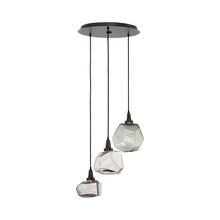 Load image into Gallery viewer, Gem Round LED Multi Light Pendant Light in Matte Black/Blown Glass Gem - Smoke (3-Light).
