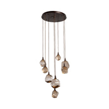 Load image into Gallery viewer, Gem Round LED Multi Light Pendant Light in Flat Bronze/Blown Glass Gem - Bronze (8-Light).
