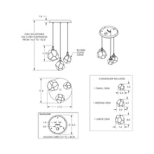 Load image into Gallery viewer, Gem Round LED Multi Light Pendant Light - line drawing.
