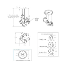 Load image into Gallery viewer, Gem Round LED Multi Light Pendant Light - line drawing.
